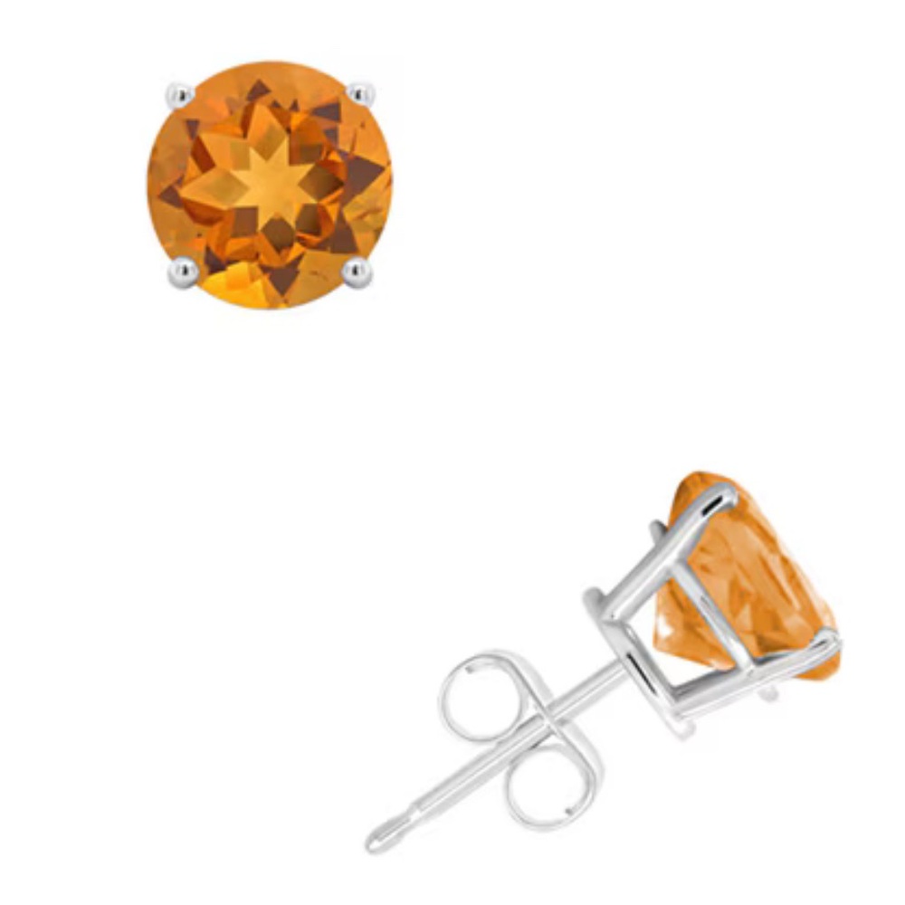 Genuine Citrine Stud Earrings in Sterling Silver 925